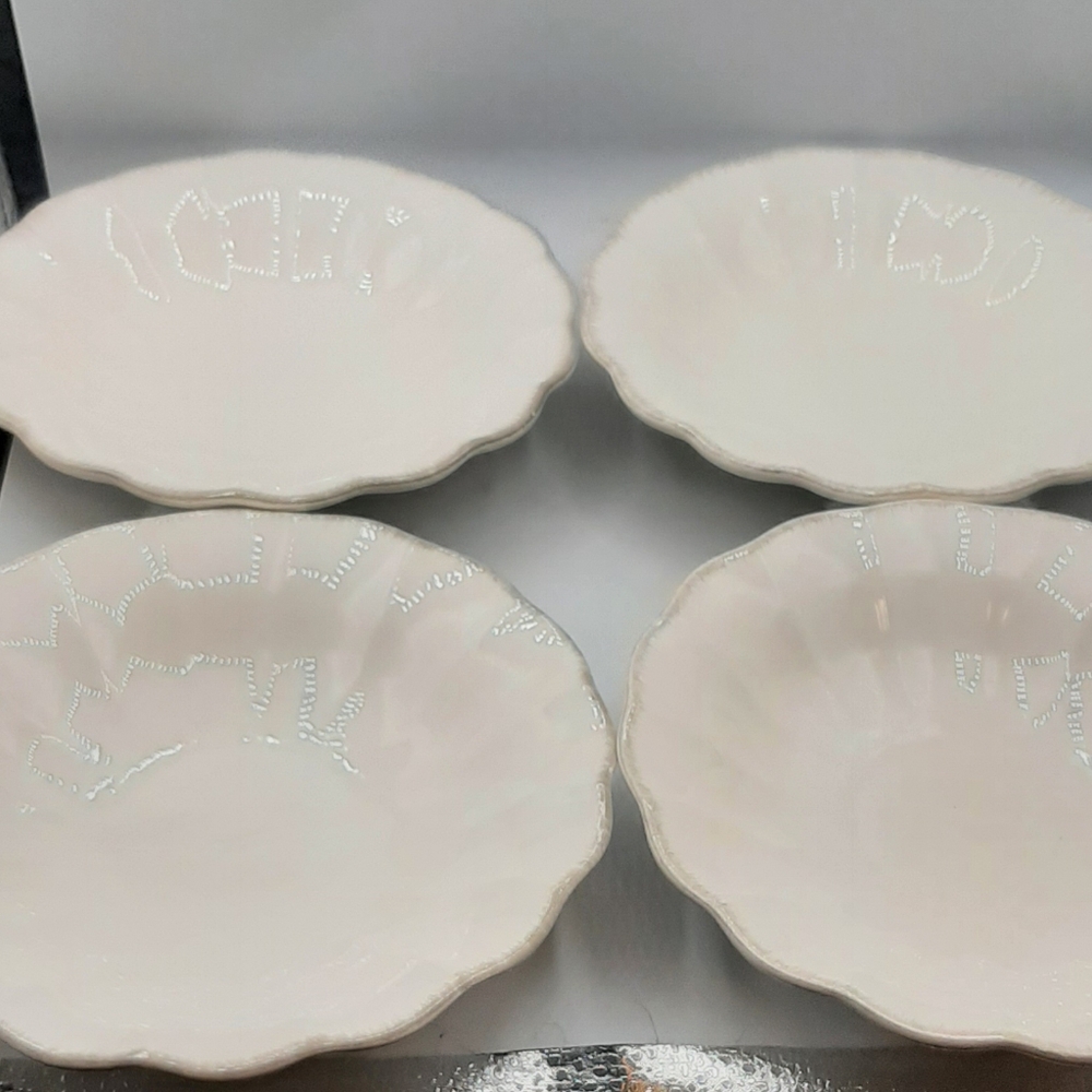 4 American Atelier ATHENA Bowls Soup Salad Ironstone Scalloped Edge 8 1/2 in